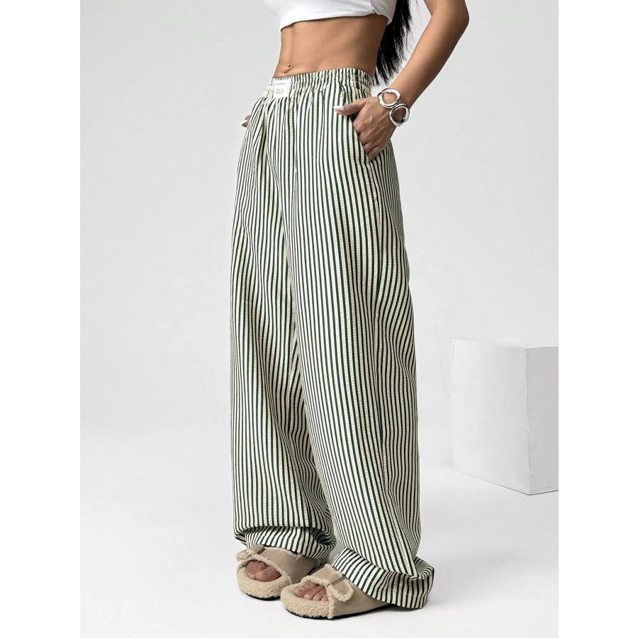 Striped High-Waisted Wide Leg Pants Apparel and Accessories
