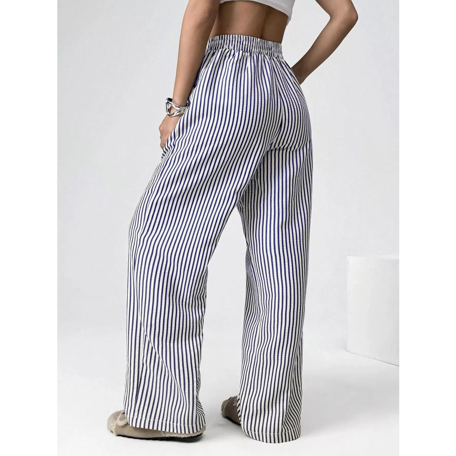 Striped High-Waisted Wide Leg Pants Apparel and Accessories