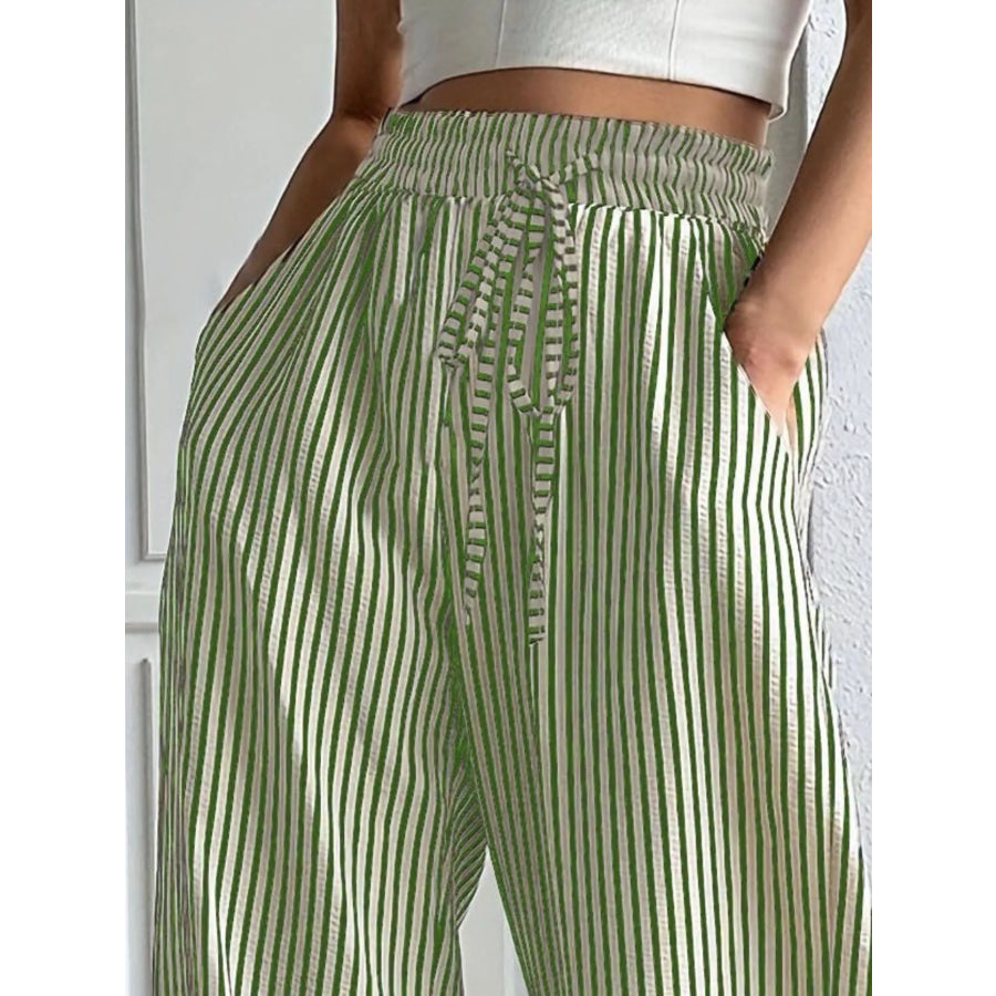 Striped High-Waisted Wide Leg Pants Apparel and Accessories