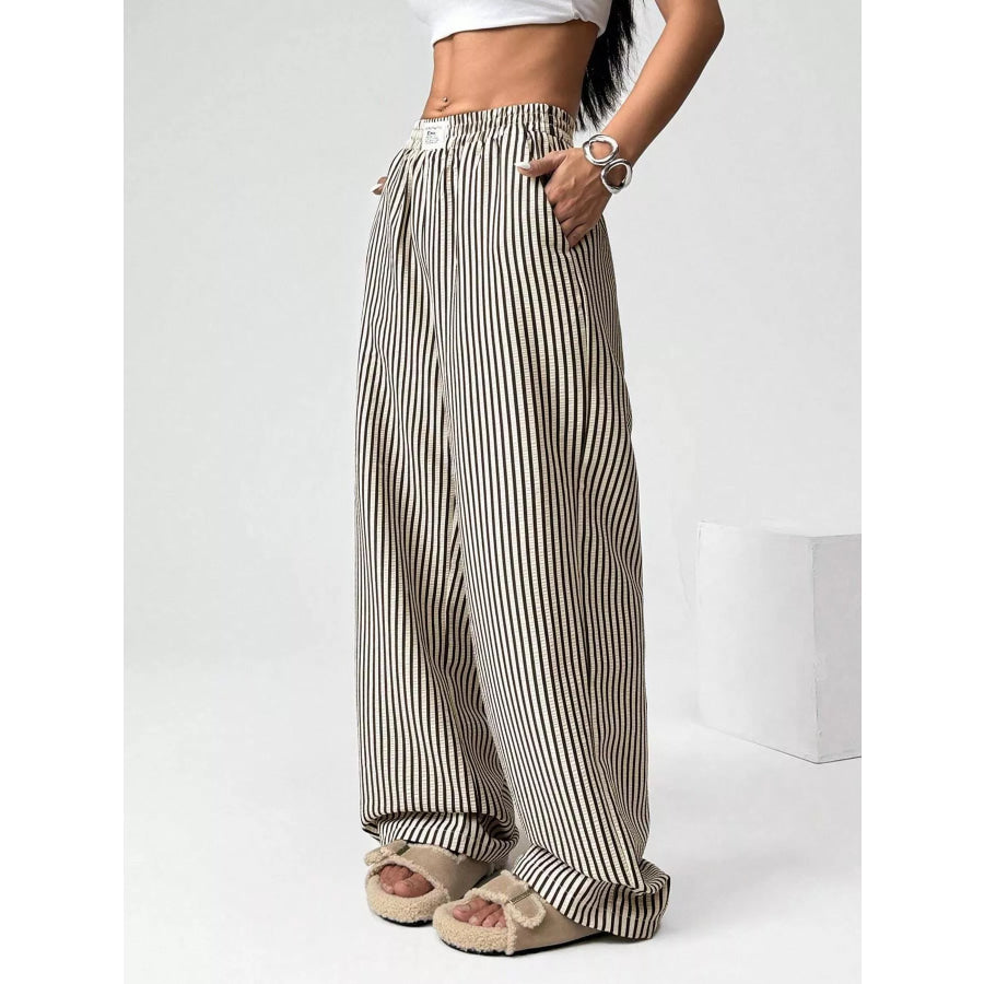 Striped High-Waisted Wide Leg Pants Apparel and Accessories