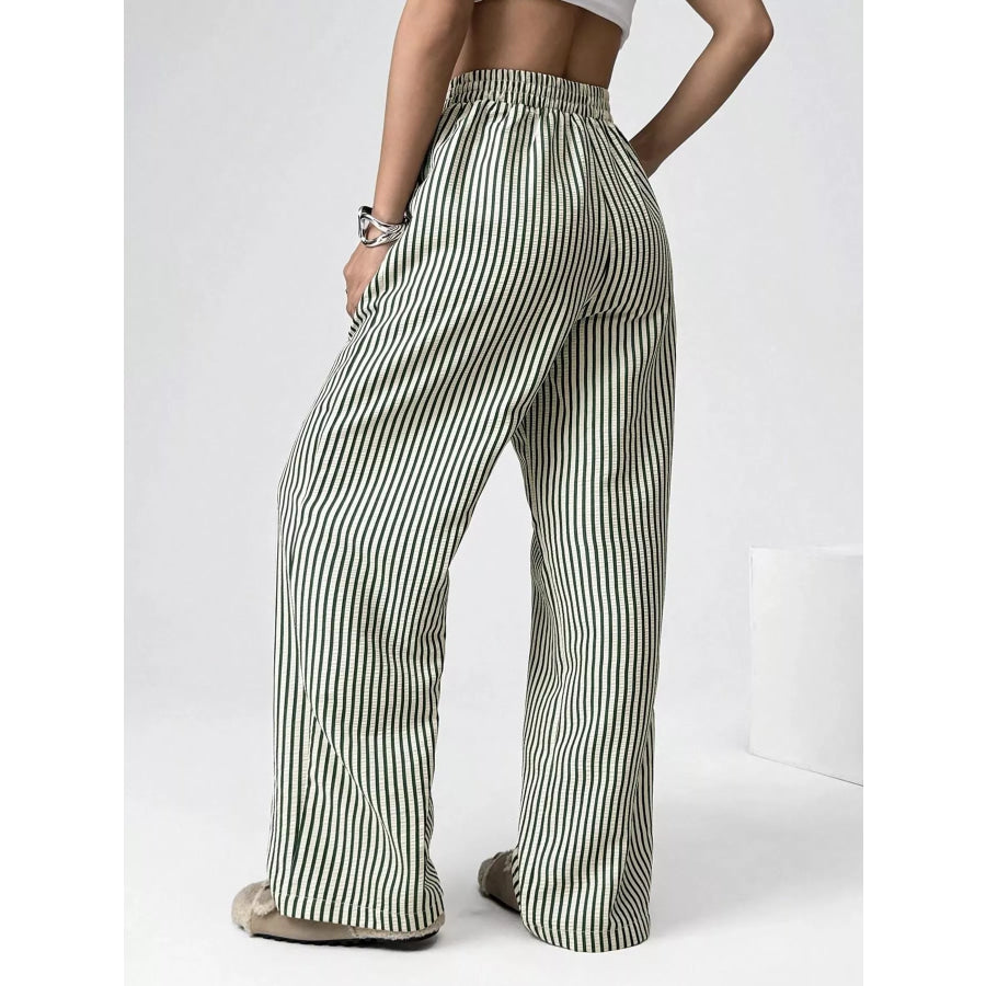 Striped High-Waisted Wide Leg Pants Apparel and Accessories