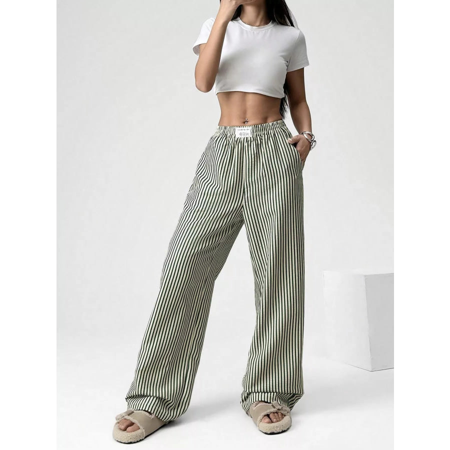 Striped High-Waisted Wide Leg Pants Apparel and Accessories