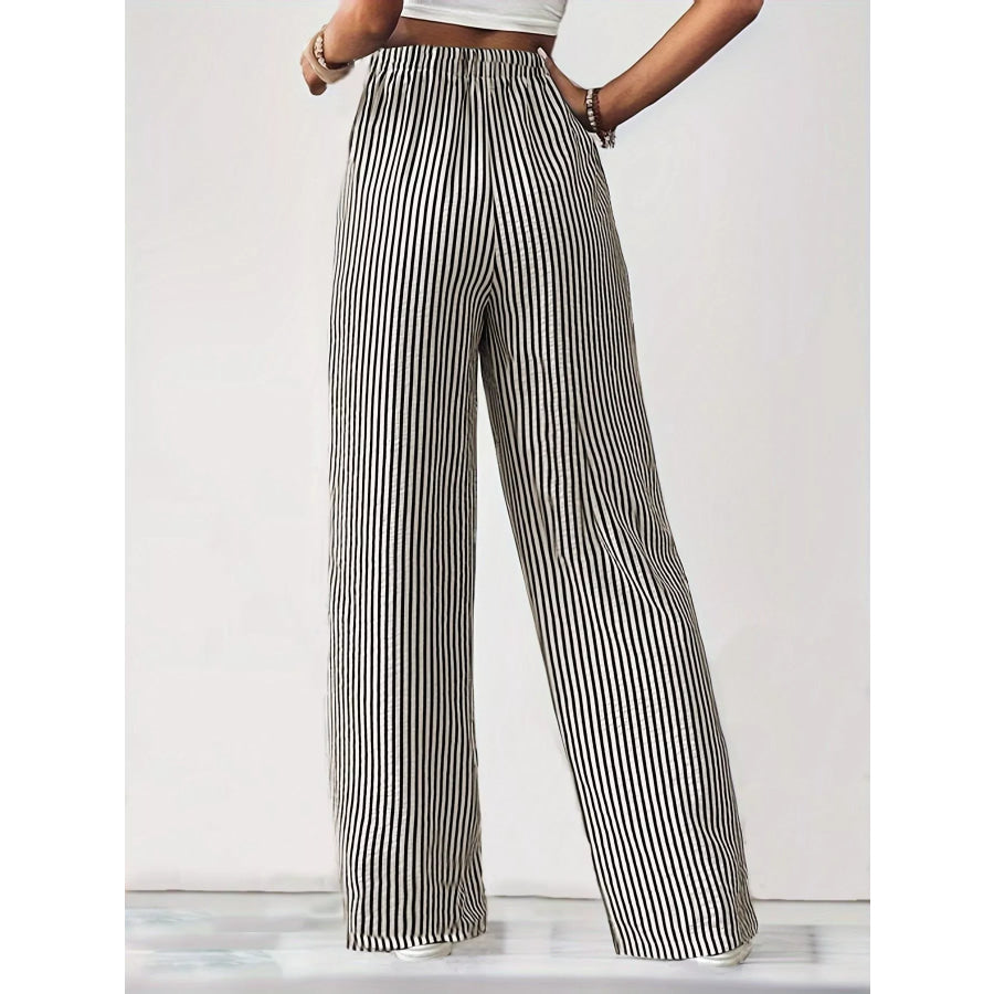 Striped High-Waisted Wide Leg Pants Apparel and Accessories
