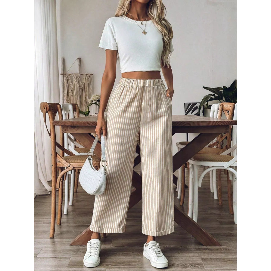 Striped High-Waisted Wide Leg Pants Apparel and Accessories