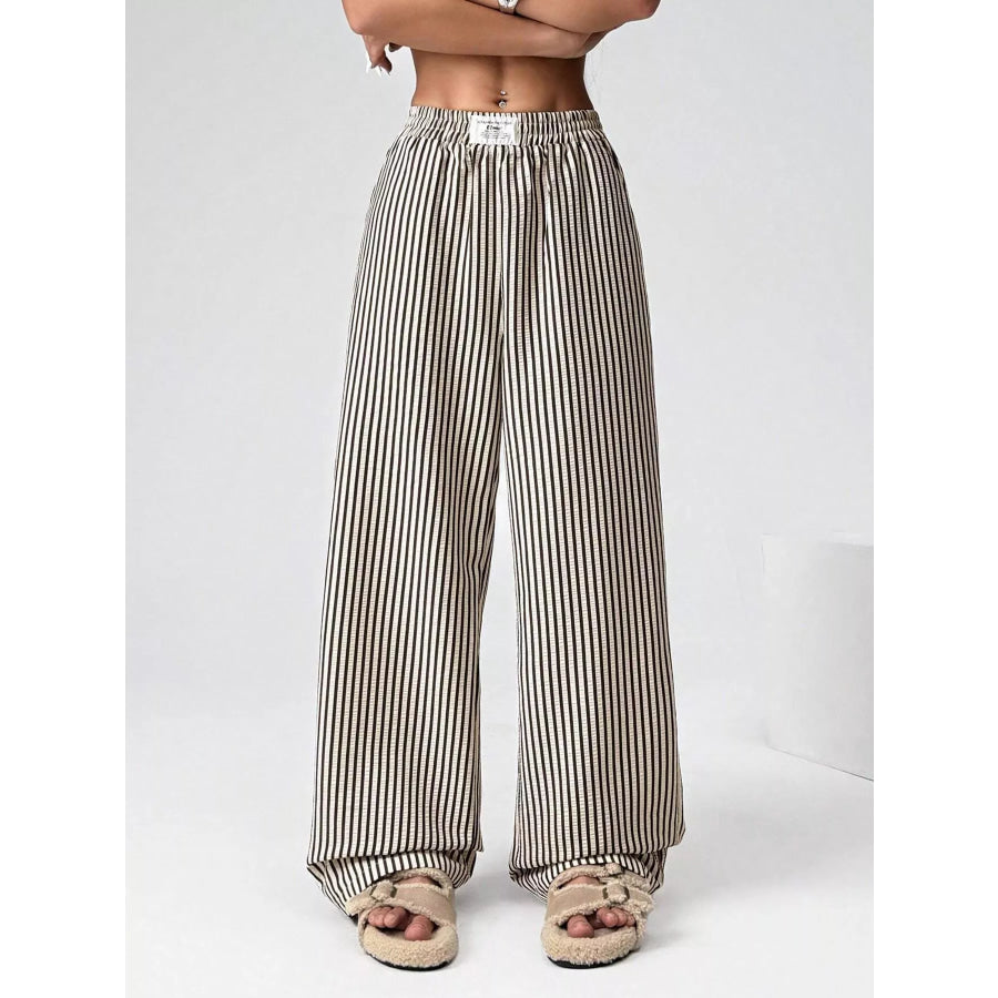 Striped High-Waisted Wide Leg Pants Apparel and Accessories