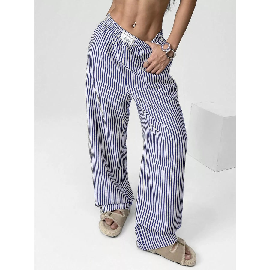 Striped High-Waisted Wide Leg Pants Apparel and Accessories