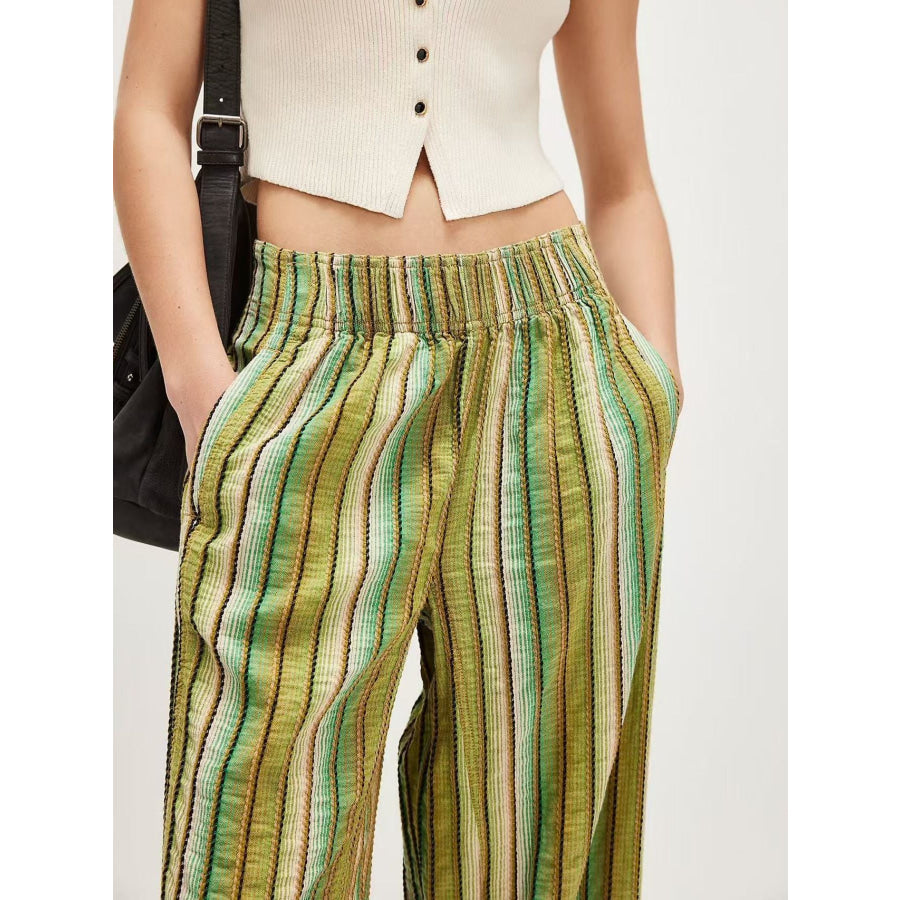 Striped High-Waisted Wide Leg Pants Apparel and Accessories