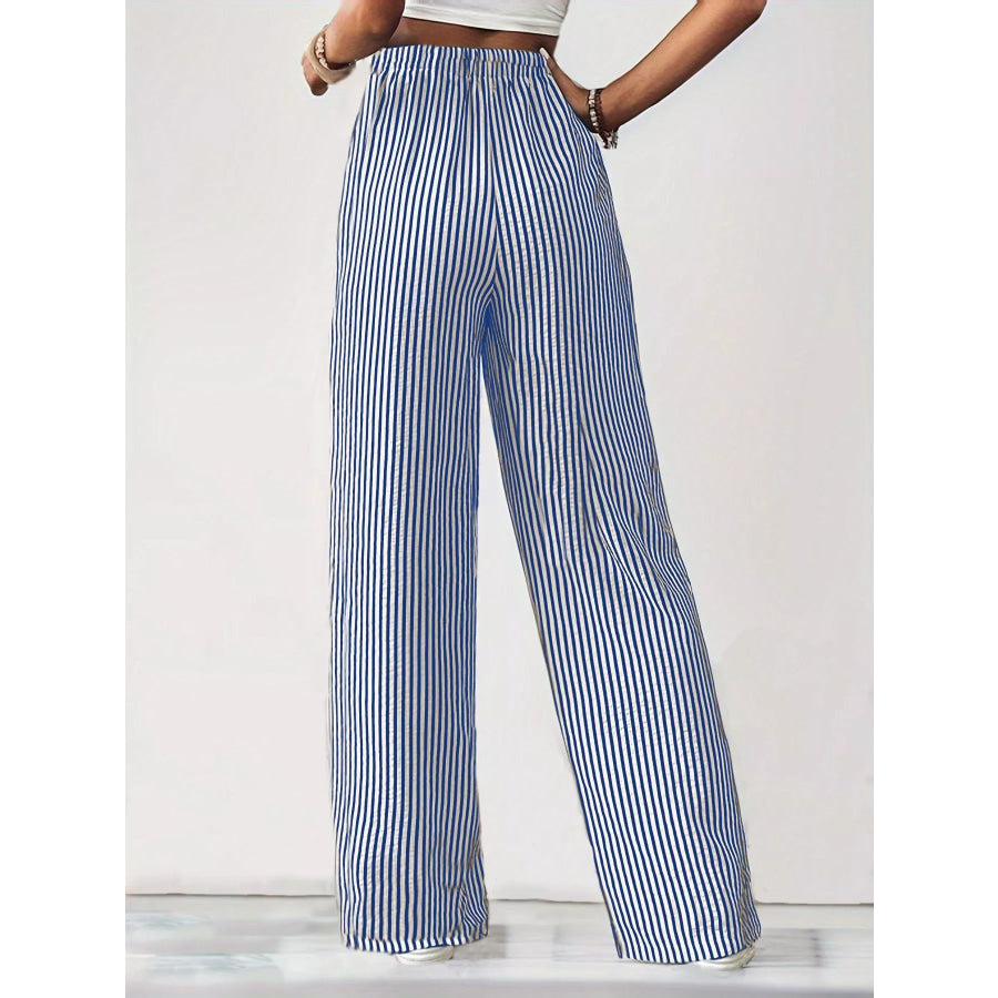Striped High-Waisted Wide Leg Pants Apparel and Accessories