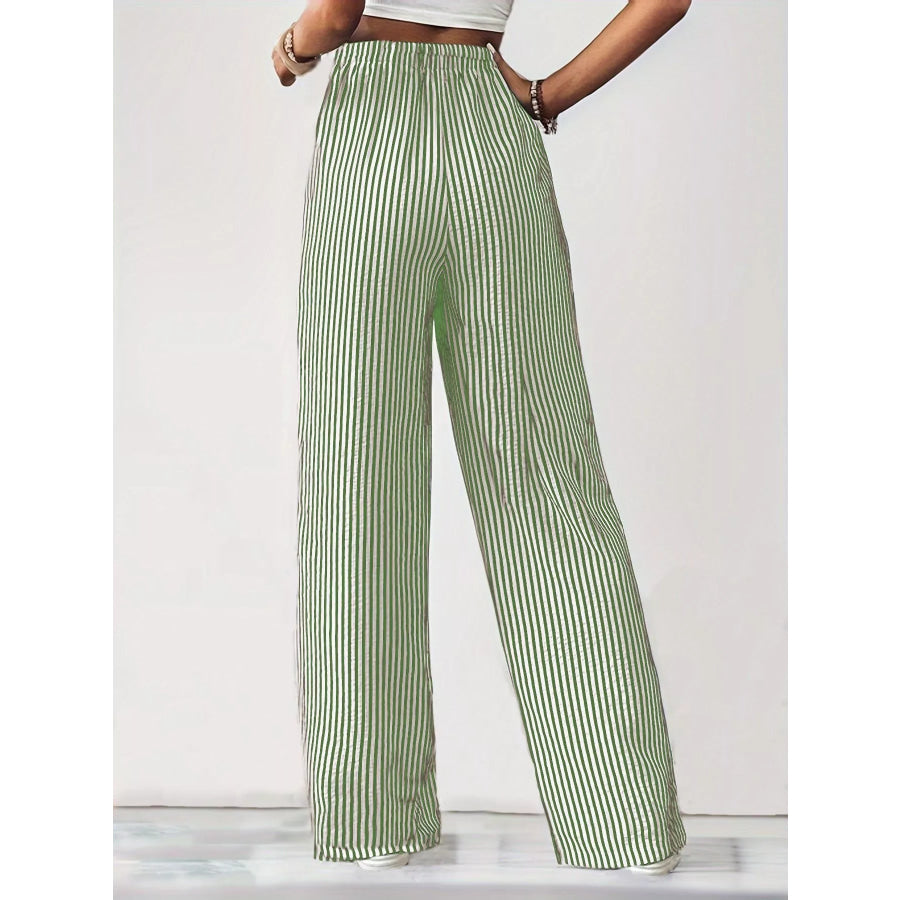 Striped High-Waisted Wide Leg Pants Apparel and Accessories