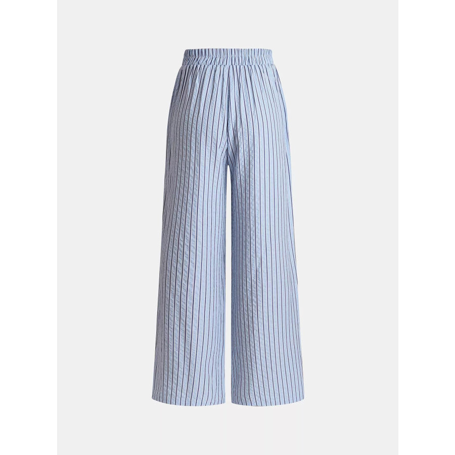 Striped High-Waisted Wide Leg Pants Light Blue / S Apparel and Accessories