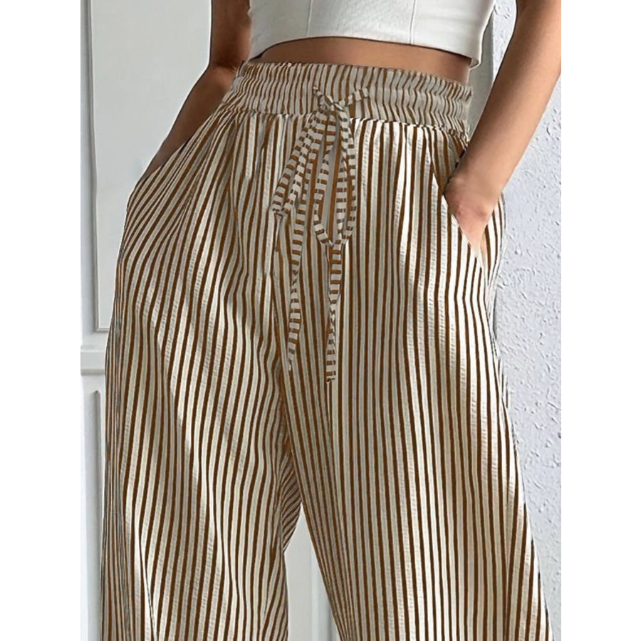 Striped High-Waisted Wide Leg Pants Apparel and Accessories