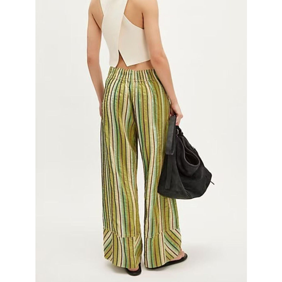 Striped High-Waisted Wide Leg Pants Apparel and Accessories