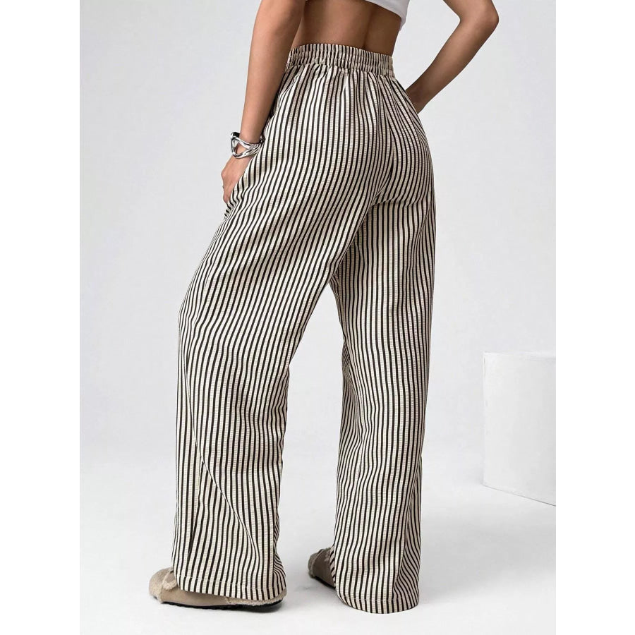 Striped High-Waisted Wide Leg Pants Apparel and Accessories