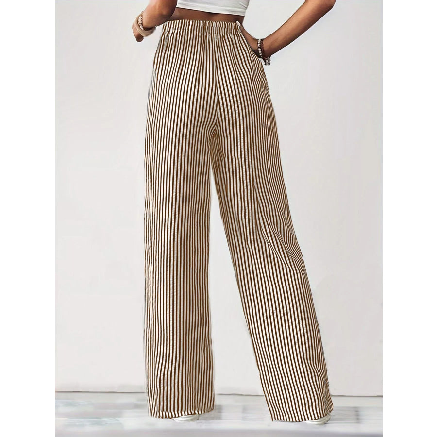 Striped High-Waisted Wide Leg Pants Apparel and Accessories