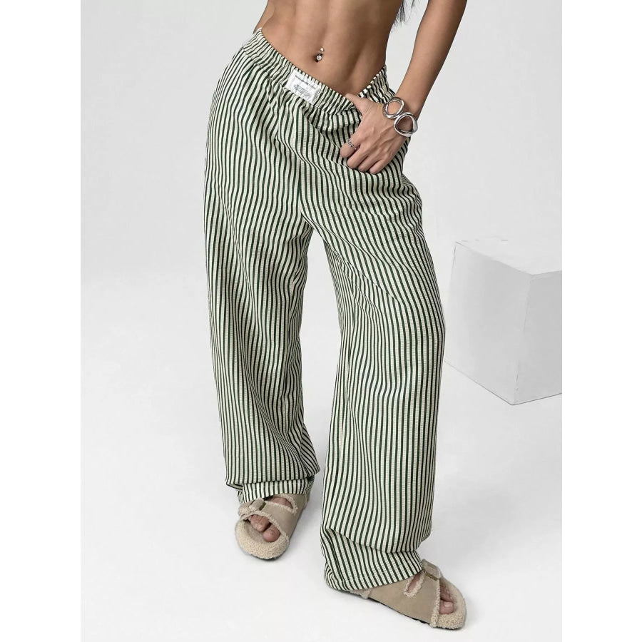 Striped High-Waisted Wide Leg Pants Apparel and Accessories