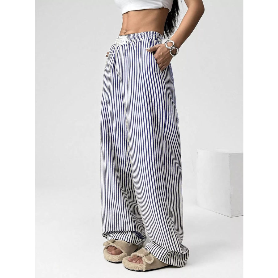 Striped High-Waisted Wide Leg Pants Apparel and Accessories