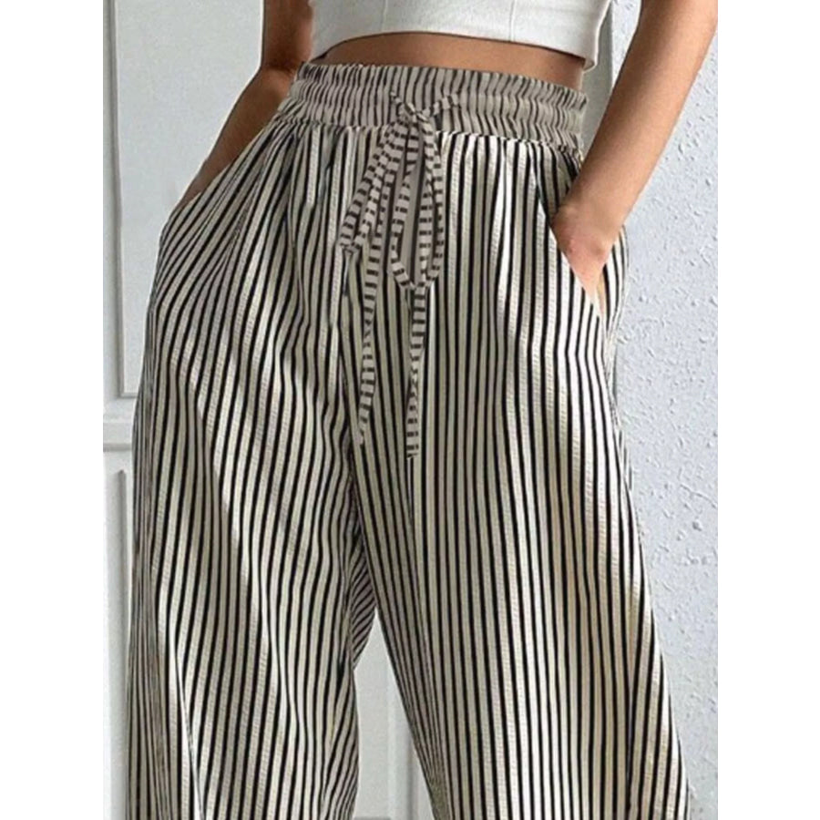 Striped High-Waisted Wide Leg Pants Apparel and Accessories