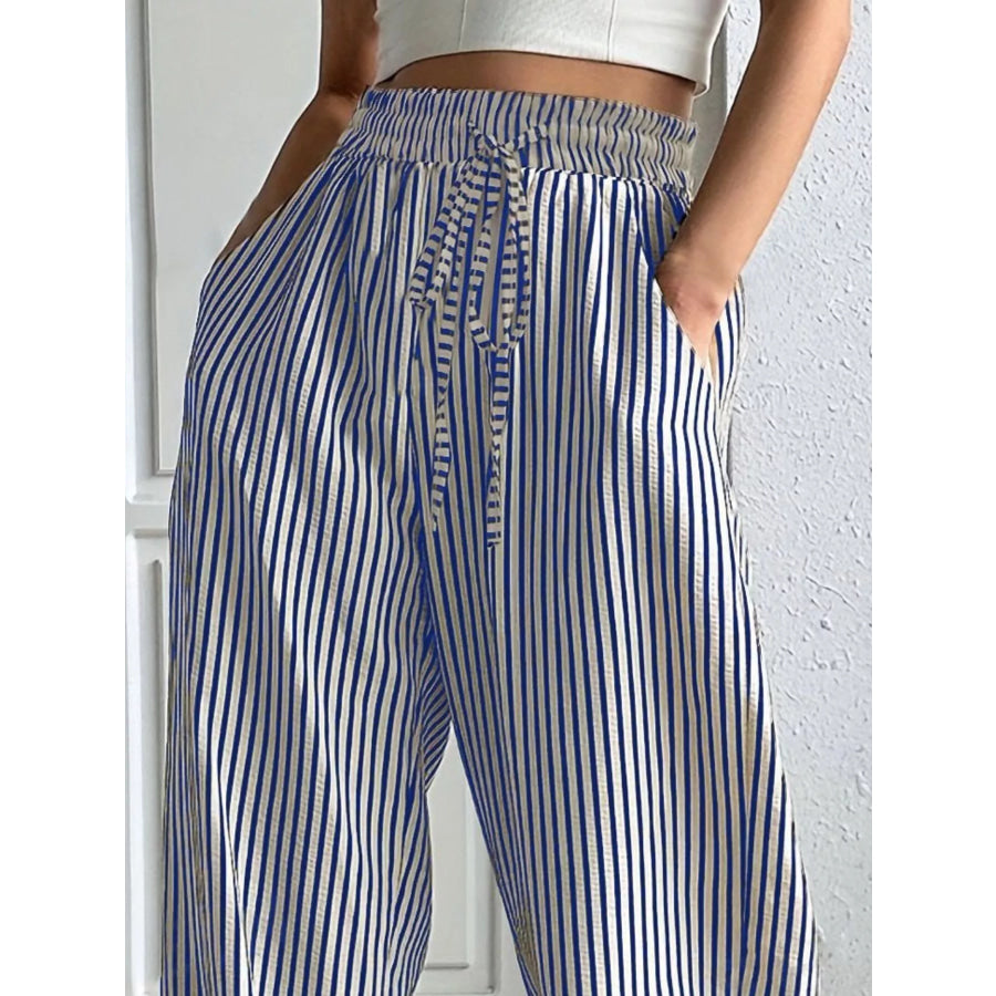 Striped High-Waisted Wide Leg Pants Apparel and Accessories