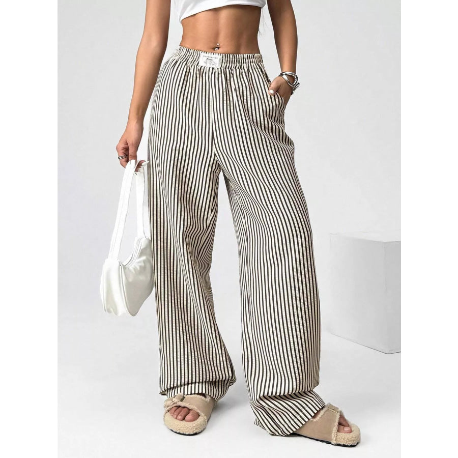 Striped High-Waisted Wide Leg Pants Black / XS Apparel and Accessories