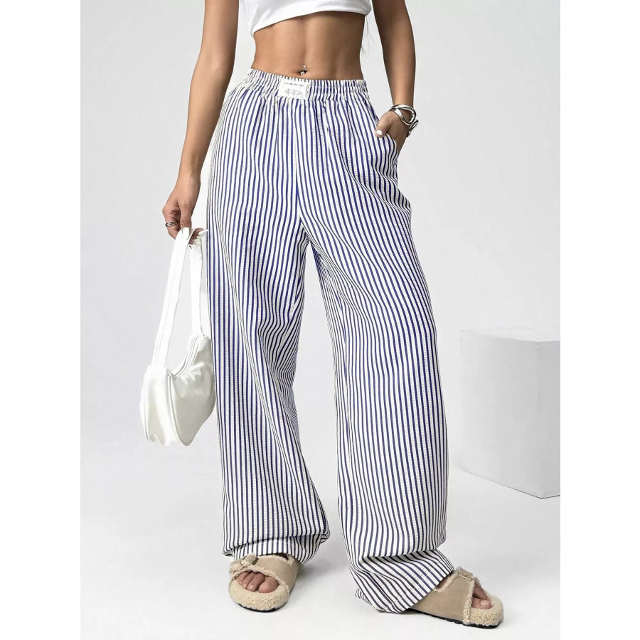 Striped High-Waisted Wide Leg Pants Blue / XS Apparel and Accessories