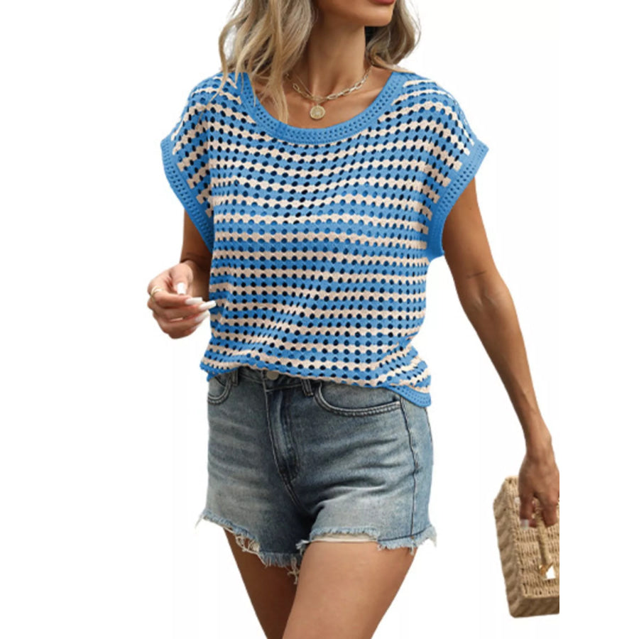 Striped Hollow Out Knit Top Apparel and Accessories