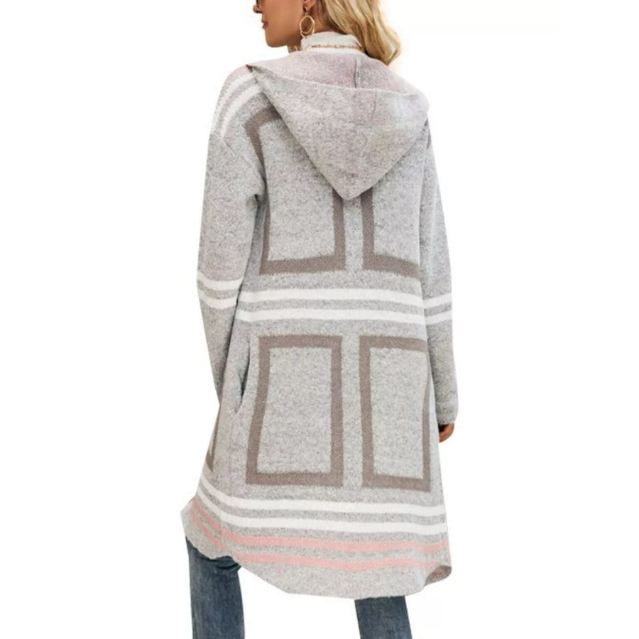 Striped Hooded Longline Cardigan Apparel and Accessories