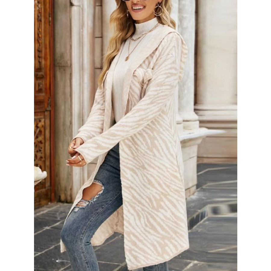 Striped Hooded Longline Cardigan Apparel and Accessories