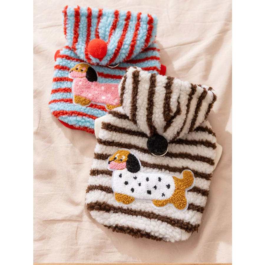 Striped Hooded Plush Pet Sweater Apparel and Accessories