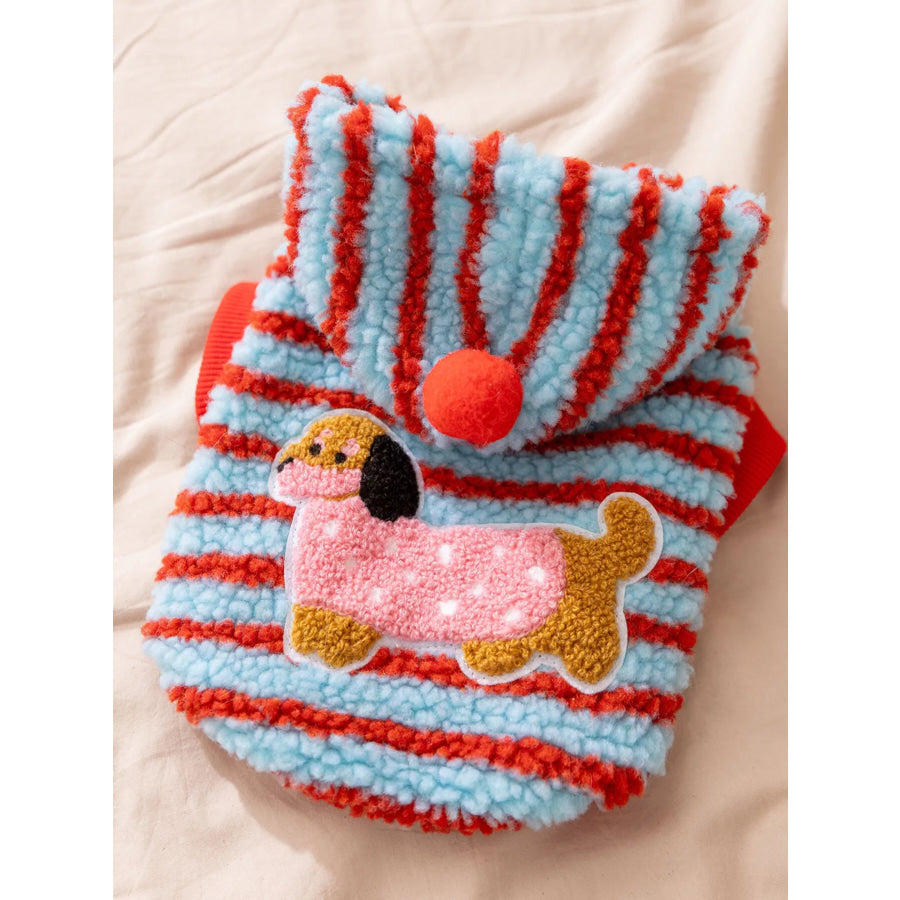Striped Hooded Plush Pet Sweater Apparel and Accessories