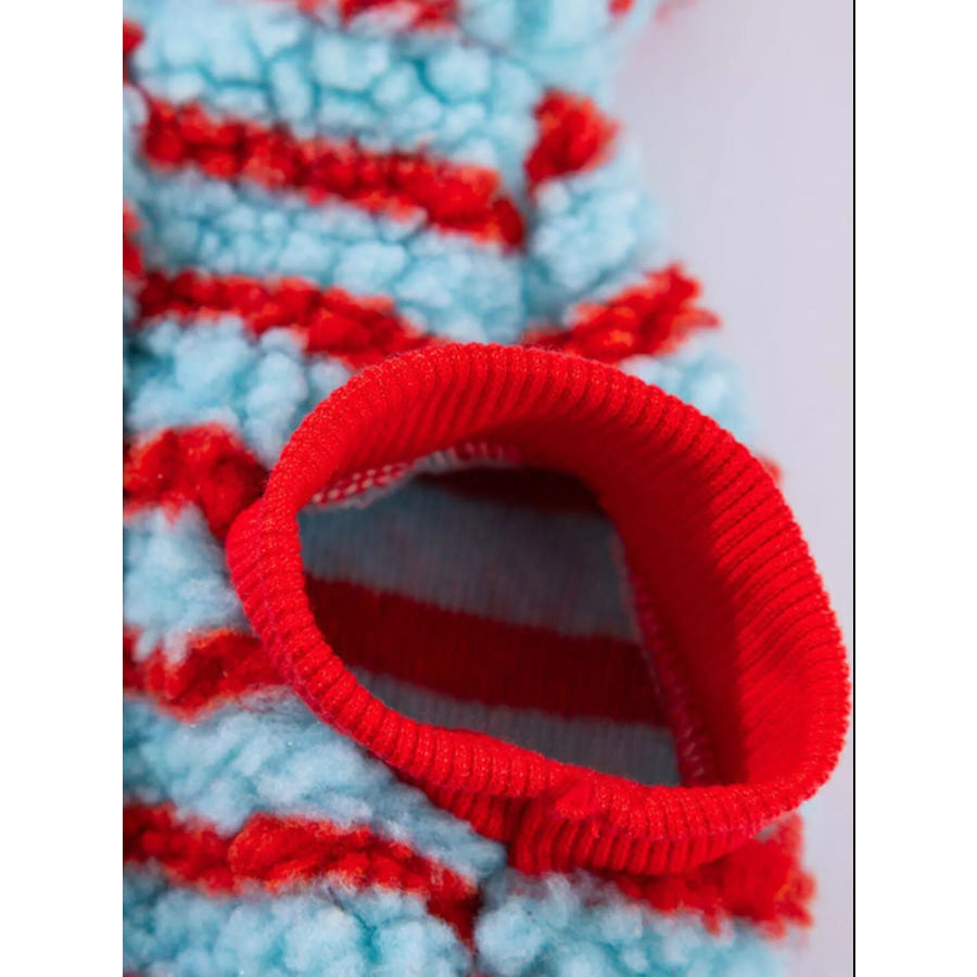 Striped Hooded Plush Pet Sweater Apparel and Accessories