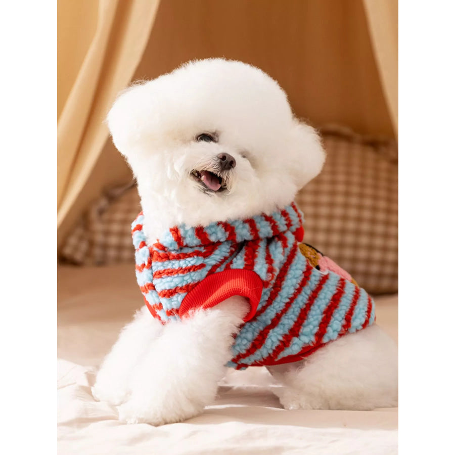 Striped Hooded Plush Pet Sweater Apparel and Accessories