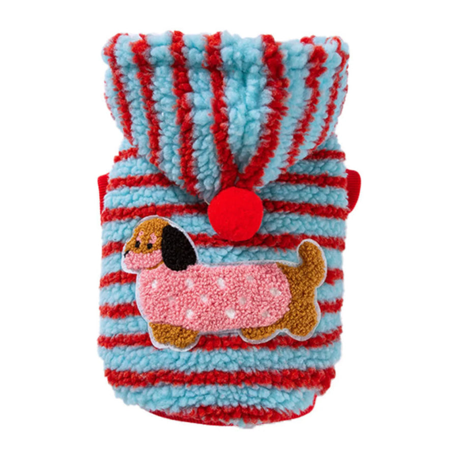 Striped Hooded Plush Pet Sweater Apparel and Accessories