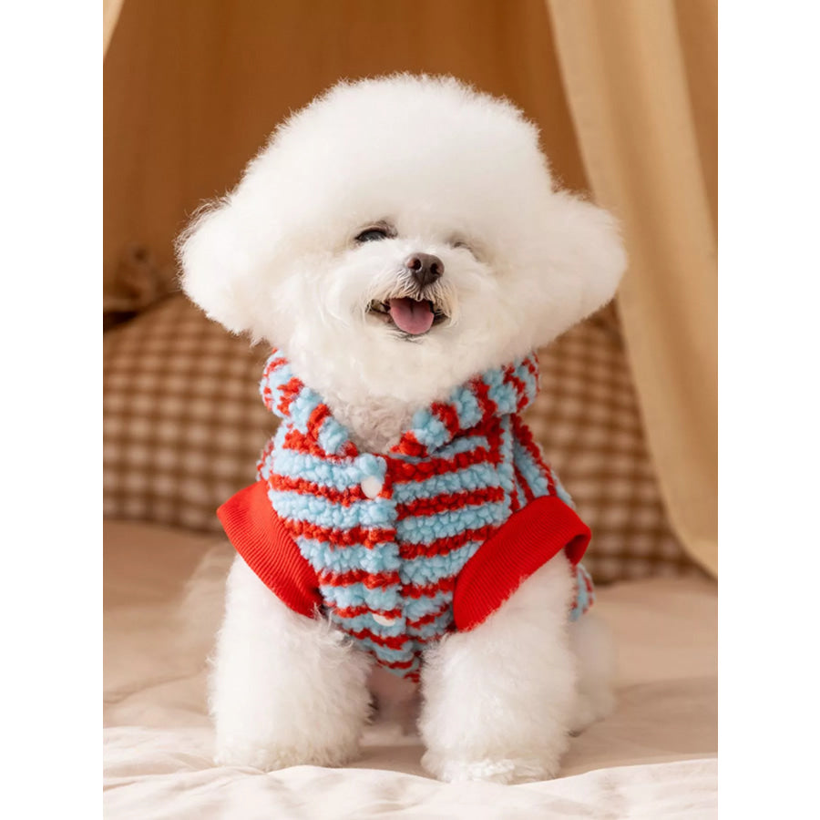 Striped Hooded Plush Pet Sweater Apparel and Accessories