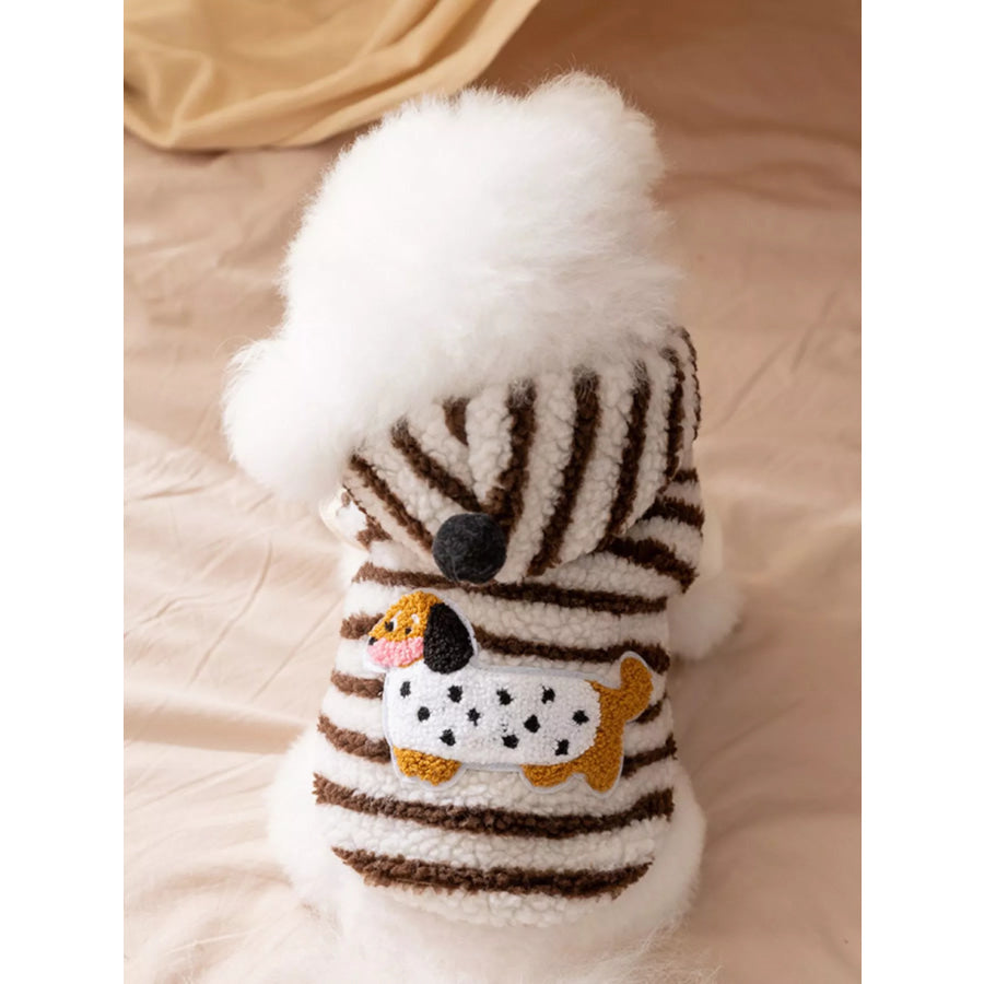 Striped Hooded Plush Pet Sweater Apparel and Accessories
