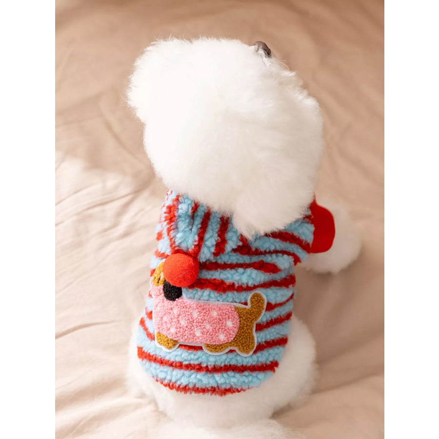 Striped Hooded Plush Pet Sweater Apparel and Accessories
