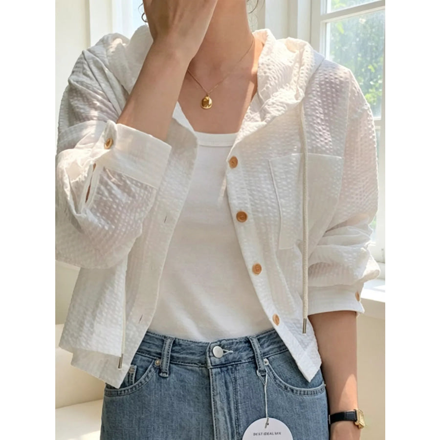 Striped Hooded Shirt with Drawstring Detail Apparel and Accessories