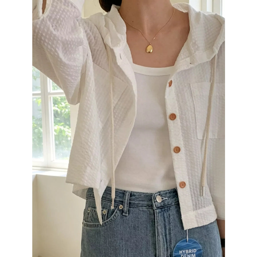 Striped Hooded Shirt with Drawstring Detail Apparel and Accessories