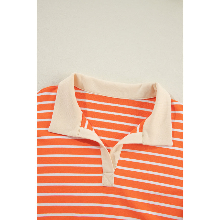 Striped Johnny Collar Long Sleeve Sweatshirt Apparel and Accessories