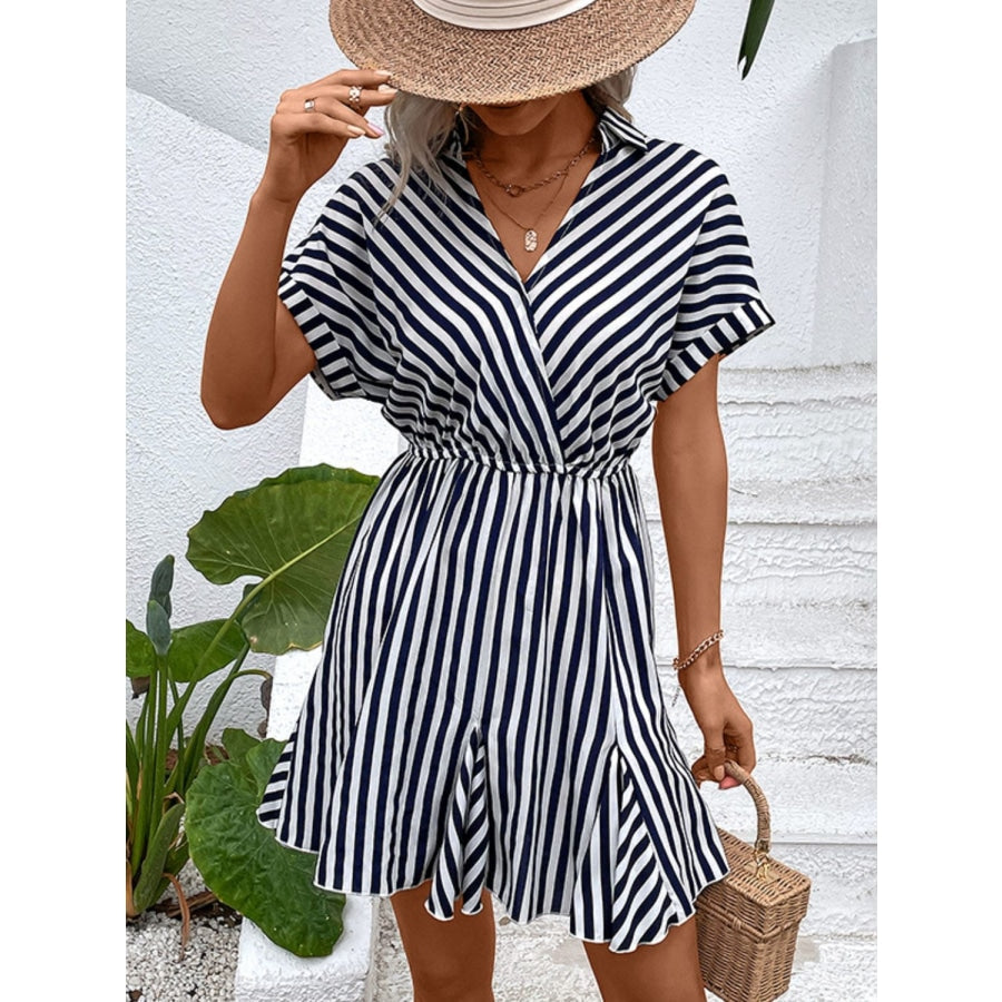 Striped Johnny Collar Mini Dress Stripe / S