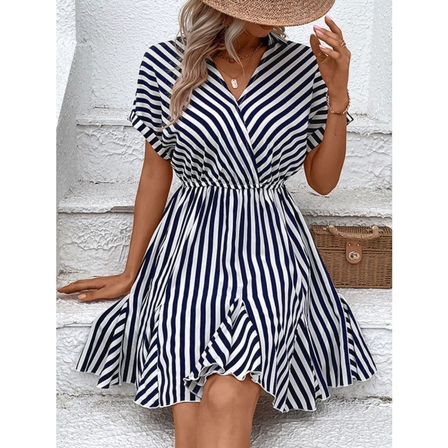 Striped Johnny Collar Mini Dress