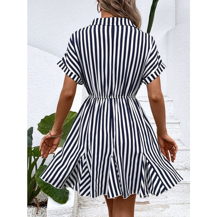 Striped Johnny Collar Mini Dress