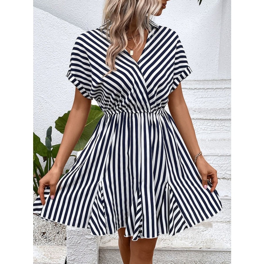 Striped Johnny Collar Mini Dress