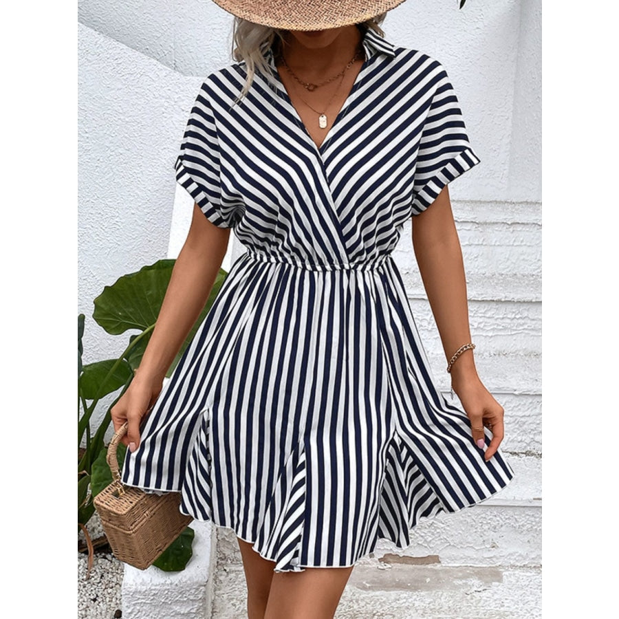 Striped Johnny Collar Mini Dress