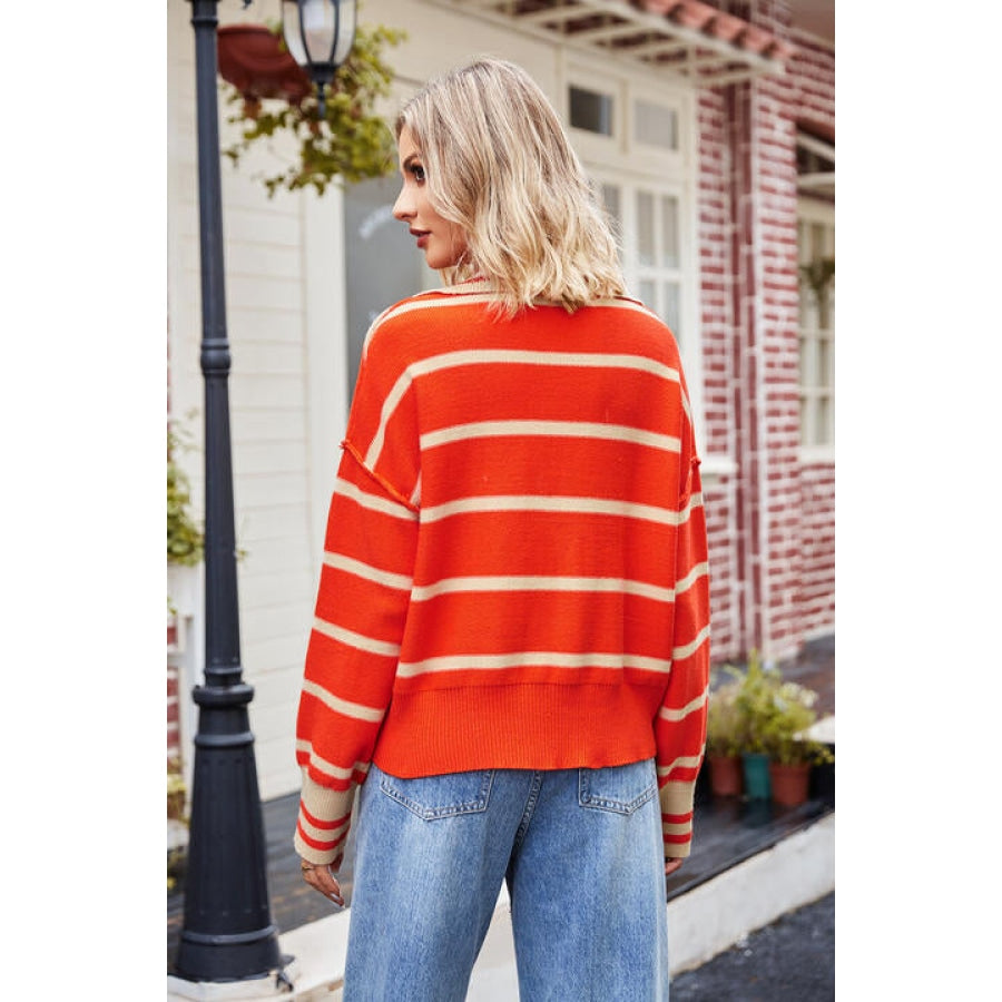 Striped Johnny Collar Sweater