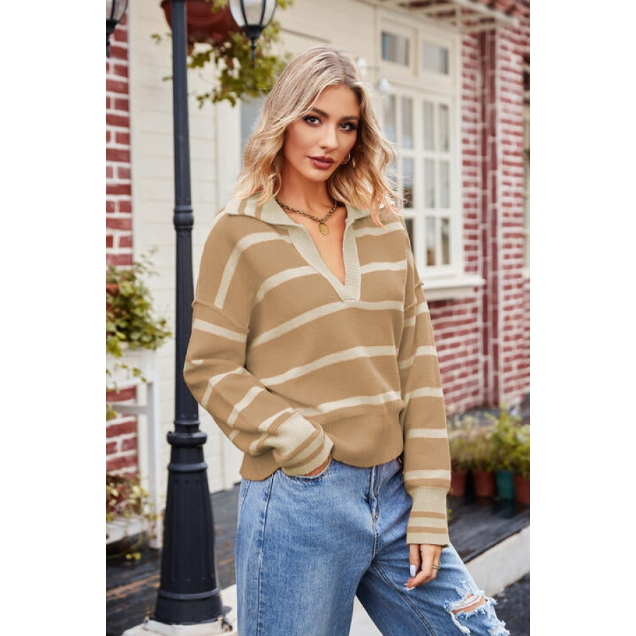 Striped Johnny Collar Sweater