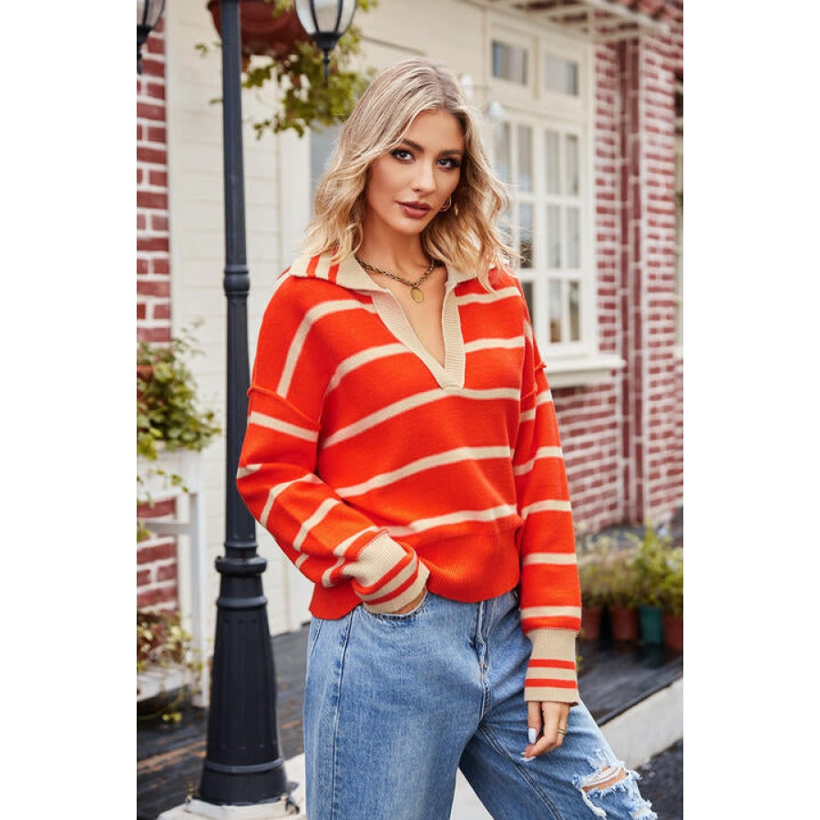 Striped Johnny Collar Sweater