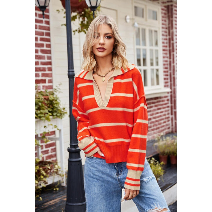 Striped Johnny Collar Sweater