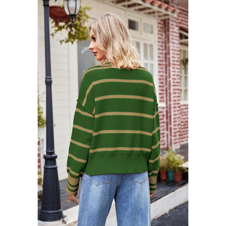 Striped Johnny Collar Sweater