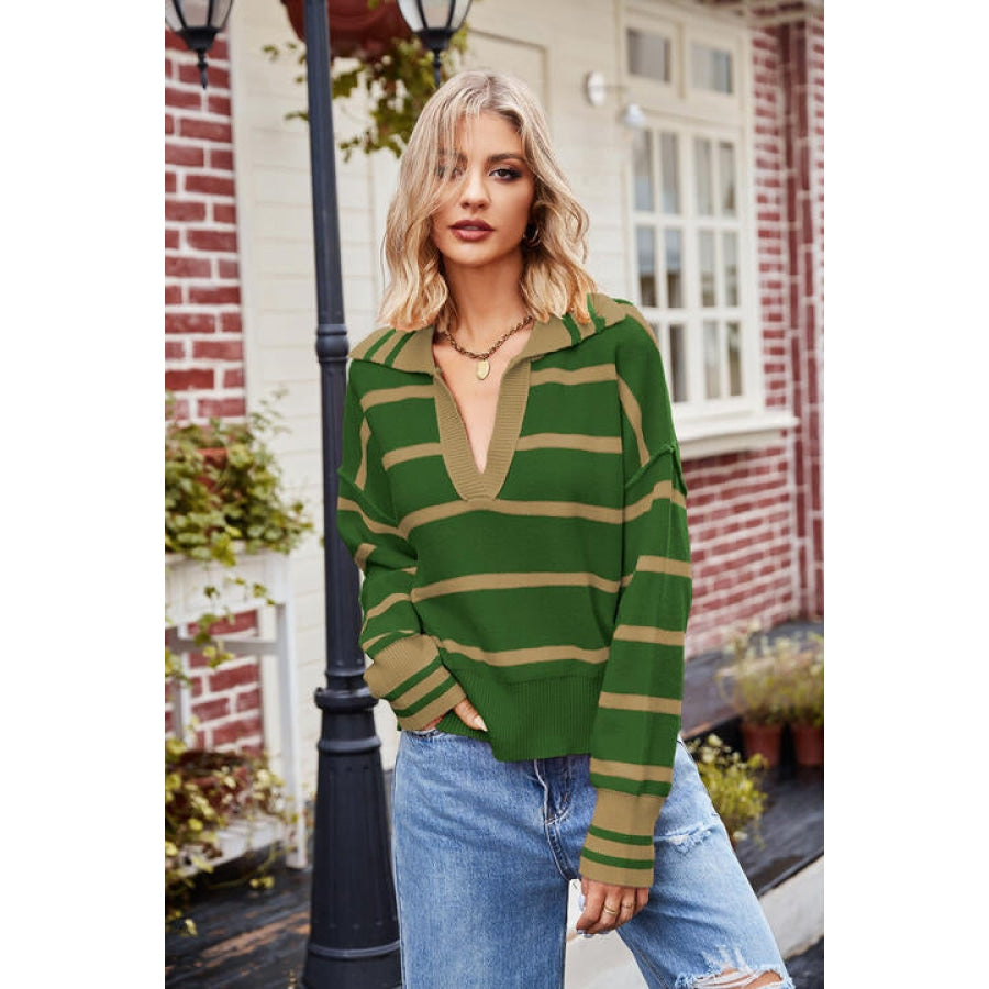 Striped Johnny Collar Sweater