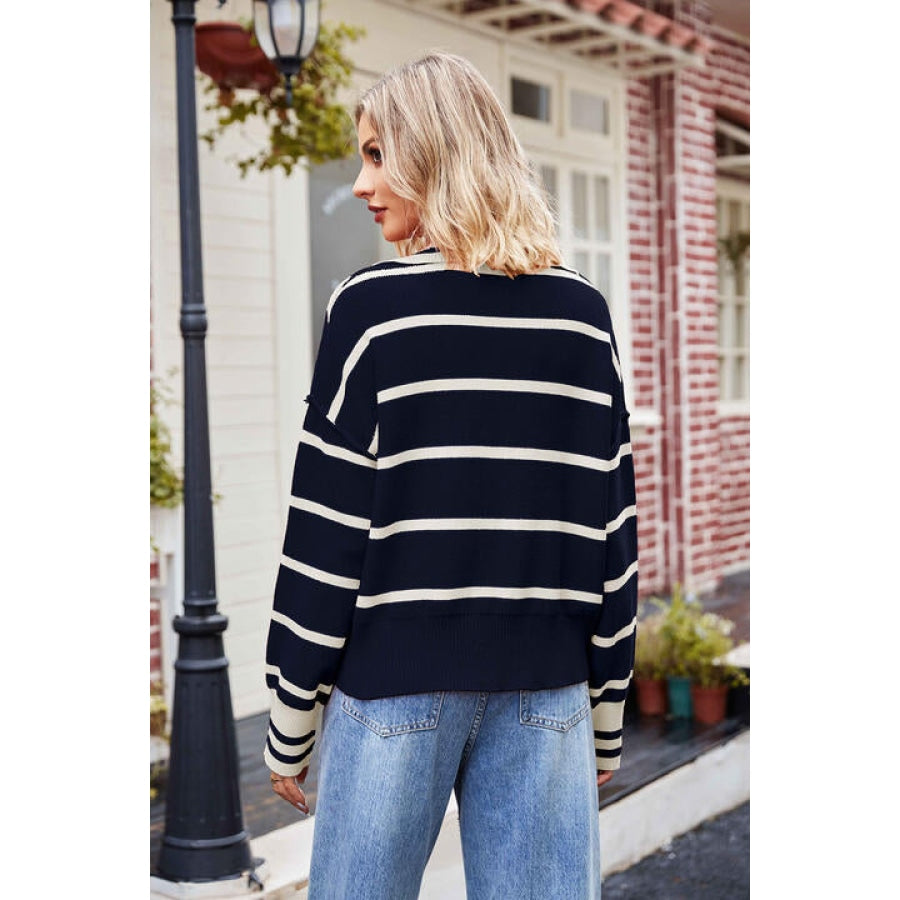 Striped Johnny Collar Sweater